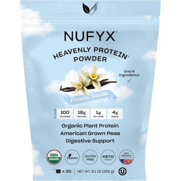 NUFYX • Heavenly Protein Powder • World’s Finest 100% Organic American Grown Peas • Vegan • Gluten Free • Low Carb (Creamy Vanilla, 20 Scoops)