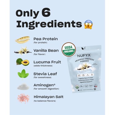 NUFYX • Heavenly Protein Powder • World’s Finest 100% Organic American Grown Peas • Vegan • Gluten Free • Low Carb (Creamy Vanilla, 20 Scoops)