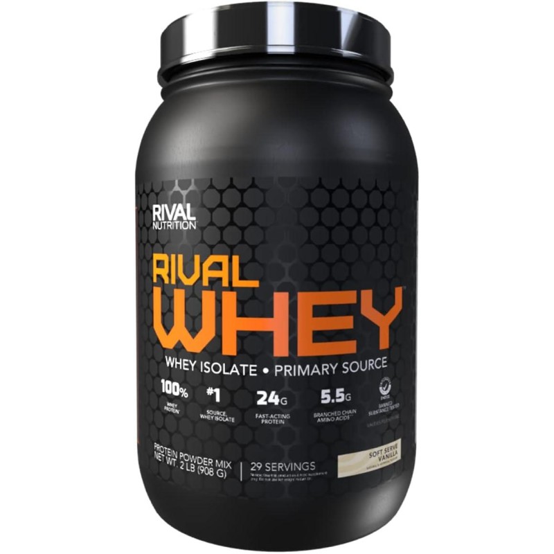 Rivalus Rivalwhey – Soft Serve Vanilla 2lb - 100% Whey Protein, Whey Protein Isolate Primary Source, Clean Nutritional Profile, BCAAs, No Banned Substances, Made in USA