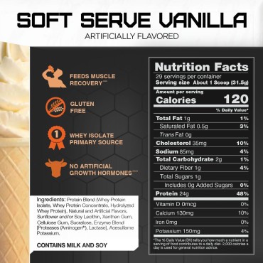 Rivalus Rivalwhey – Soft Serve Vanilla 2lb - 100% Whey Protein, Whey Protein Isolate Primary Source, Clean Nutritional Profile, BCAAs, No Banned Substances, Made in USA