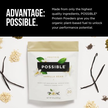 Possible Protein Powder Vanilla Bean - 20g of Vegan, Plant-Based Protein Mix - Non-GMO, Non-Dairy, Gluten-Free - 3.5g of BCAAs - 9 Essential Amino Acids - 15-Day Supply - 1 Bag, 15 Servings