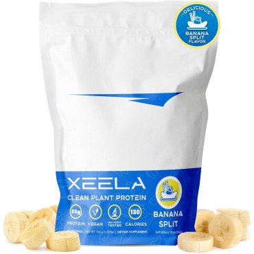 XEELA Plant Based Vegan Protein Powder - Independently Tested - 25g High Protein, Pea Protein for Men & Women - Vitamins & Minerals, Non GMO, Dairy & Gluten Free, LowCarb & LowFat (Banana Split)