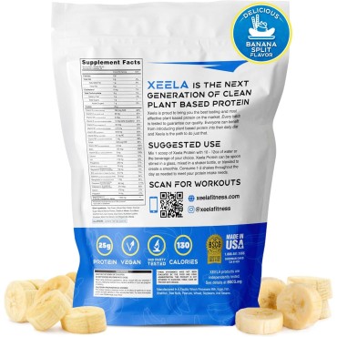 XEELA Plant Based Vegan Protein Powder - Independently Tested - 25g High Protein, Pea Protein for Men & Women - Vitamins & Minerals, Non GMO, Dairy & Gluten Free, LowCarb & LowFat (Banana Split)