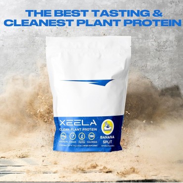 XEELA Plant Based Vegan Protein Powder - Independently Tested - 25g High Protein, Pea Protein for Men & Women - Vitamins & Minerals, Non GMO, Dairy & Gluten Free, LowCarb & LowFat (Banana Split)