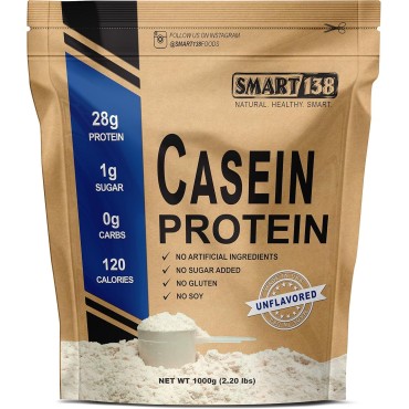 100% Pure Micellar Casein Protein, No Junk No Fillers - Cold Processed, Gluten-Free, RBST/rBSH-Free, Non-GMO, USA, Keto, Zero Carb, Natural BCAAs (1000g / 2.2lbs, Unflavored)