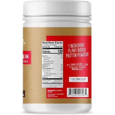 Plant Based Protein Powder - Chickpea Protein - 20g No Whey Protein Powder Unflavored - High Fiber - Unsweetened - No Stevia - Nothing Artificial - 1.25 pounds