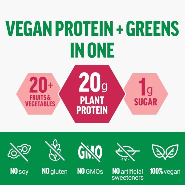 FORCE FACTOR Vegan Plant Protein, Plant-Based Protein + Greens, Greens Powder with 20g Plant Based Protein, Digestive Enzymes, and Fiber, Fruity Cereal Flavor, 20 Servings (Packaging May Vary)