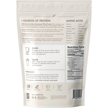 JUST INGREDIENTS Protein Powder | Vanilla Protein Powder Made with 100% Grass Fed, Non Denatured Whey | Four Different Protein Sources from Organic Whole Food Ingredients | 15 Servings | 22g Protein