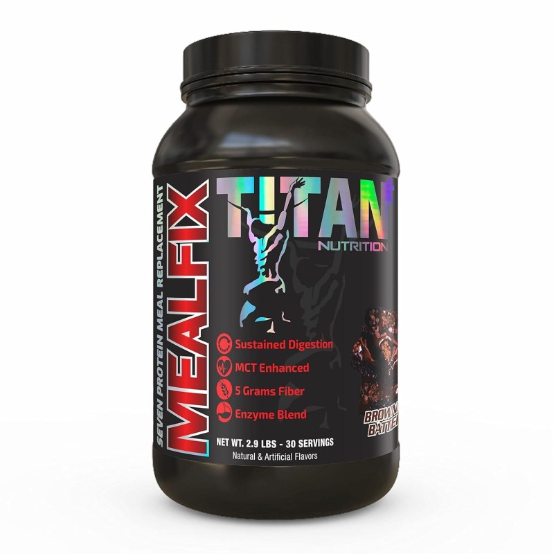 MealFix Meal Replacement Powder for Men & Women, 3 lbs - 24g of Protein Per Serving, Digestive Enzymes & MCT Oil - Gluten-Free - On-The-Go Provides Energy & Supports Muscle Mass - Brownie Batter