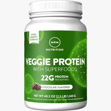 MRM - Veggie Protein Powder, Protein Source for Vegans, Gluten-Free & Preservative-Free, Non-GMO Verified - Chocolate - 2.5 lbs