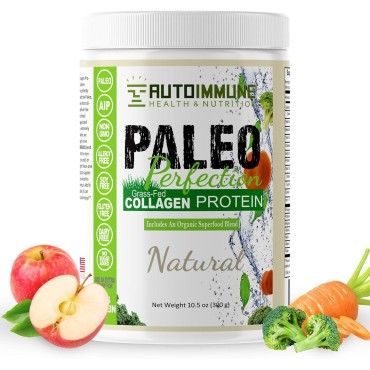 Paleo Perfection Natural Grass Fed Beef Collagen Protein Powder for Men & Women w/ Apple Fiber, Carrot, Broccoli - 300g Paleo, Keto, SCD, AIP Protein Powder & Superfood Blend - Unflavored, Unsweetened