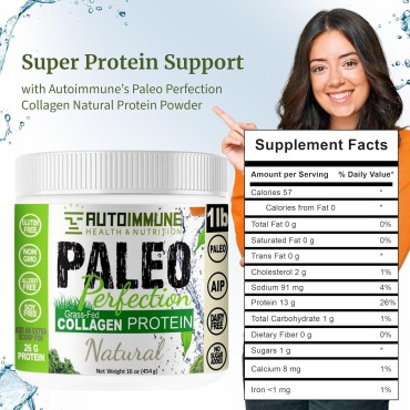 Paleo Perfection Natural Grass Fed Beef Collagen Protein Powder for Men & Women w/ Apple Fiber, Carrot, Broccoli - 300g Paleo, Keto, SCD, AIP Protein Powder & Superfood Blend - Unflavored, Unsweetened