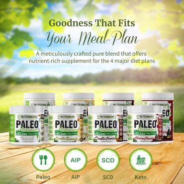 Paleo Perfection Natural Grass Fed Beef Collagen Protein Powder for Men & Women w/ Apple Fiber, Carrot, Broccoli - 300g Paleo, Keto, SCD, AIP Protein Powder & Superfood Blend - Unflavored, Unsweetened