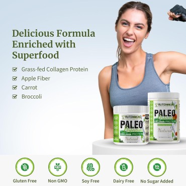 Paleo Perfection Natural Grass Fed Beef Collagen Protein Powder for Men & Women w/ Apple Fiber, Carrot, Broccoli - 300g Paleo, Keto, SCD, AIP Protein Powder & Superfood Blend - Unflavored, Unsweetened