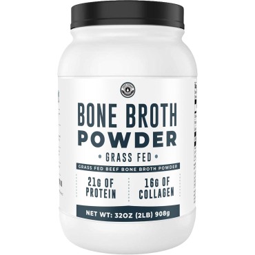 Bone Broth Protein Powder – Pure Grass-Fed Beef Bone Broth, Unflavored with Natural Collagen, Glucosamine & Gelatin – Paleo & Keto-Friendly, Non-GMO, Dairy-Free for Gut Health & Joint Support 32oz