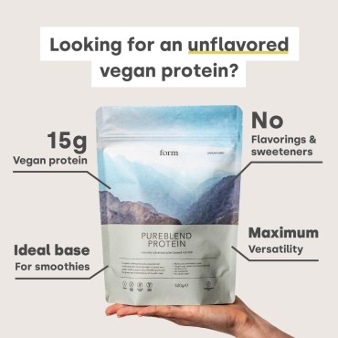 Form Pureblend Protein - Unflavored and Unsweetened Vegan Protein Powder - 15g of Plant Based Protein per Serving. Perfect for Your Smoothies, Cooking and Baking.