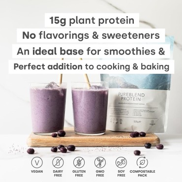 Form Pureblend Protein - Unflavored and Unsweetened Vegan Protein Powder - 15g of Plant Based Protein per Serving. Perfect for Your Smoothies, Cooking and Baking.