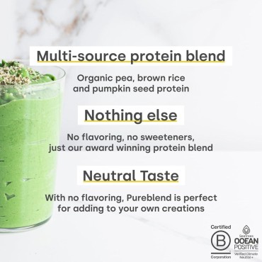 Form Pureblend Protein - Unflavored and Unsweetened Vegan Protein Powder - 15g of Plant Based Protein per Serving. Perfect for Your Smoothies, Cooking and Baking.