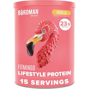 BIRDMAN Fitmingo Vegan Protein Powder with Inositol, Collagen Boosters, Hyaluronic Acid and Vitamins | Low Carb, Dairy Free, Low Calorie | 23g Plant Based Vanilla Protein Powder with Myo-Inositol