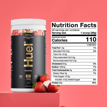 Huel Vegan Protein Powder | Strawberry | Complete Nutrition | 20g Protein, 27 Vitamins and Minerals, 100% Plant-Based, Gluten Free, Non-GMO, Lactose Free | 26 Servings