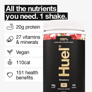 Huel Vegan Protein Powder | Strawberry | Complete Nutrition | 20g Protein, 27 Vitamins and Minerals, 100% Plant-Based, Gluten Free, Non-GMO, Lactose Free | 26 Servings