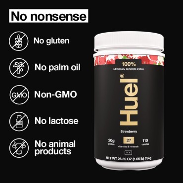 Huel Vegan Protein Powder | Strawberry | Complete Nutrition | 20g Protein, 27 Vitamins and Minerals, 100% Plant-Based, Gluten Free, Non-GMO, Lactose Free | 26 Servings