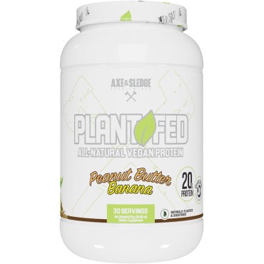 Axe & Sledge Plant Fed Vegan Protein Powder, Naturally Flavored and Sweetened, 20 Grams Protein, 30 Servings (30 Servings, Peanut Butter Banana)