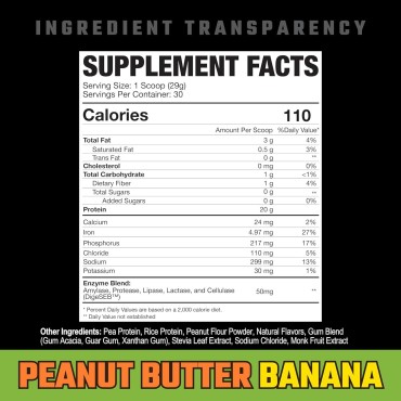 Axe & Sledge Plant Fed Vegan Protein Powder, Naturally Flavored and Sweetened, 20 Grams Protein, 30 Servings (30 Servings, Peanut Butter Banana)