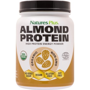 Natures Plus Almond Protein Powder - 1.04 lbs, Unflavored - USDA Certified Organic, Non-GMO Vegan Protein Powder, No Added Sugar, Promotes Muscle Recovery - Vegetarian, Gluten-Free - 15 Servings