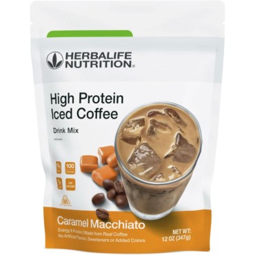 HERBALIFE NUTRITION High Protein Iced Coffee Drink Mix: (Caramel Macchiato 12 oz 347g) Energy and Protein, Made From Real Coffee, Low fat c