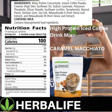 HERBALIFE NUTRITION High Protein Iced Coffee Drink Mix: (Caramel Macchiato 12 oz 347g) Energy and Protein, Made From Real Coffee, Low fat c