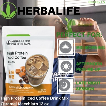 HERBALIFE NUTRITION High Protein Iced Coffee Drink Mix: (Caramel Macchiato 12 oz 347g) Energy and Protein, Made From Real Coffee, Low fat c