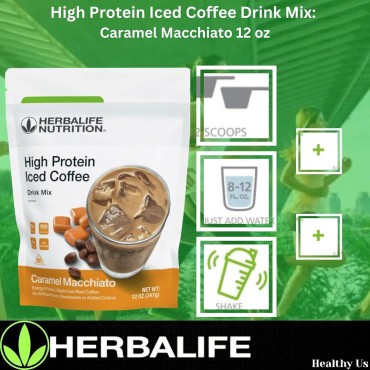 HERBALIFE NUTRITION High Protein Iced Coffee Drink Mix: (Caramel Macchiato 12 oz 347g) Energy and Protein, Made From Real Coffee, Low fat c