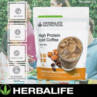 HERBALIFE NUTRITION High Protein Iced Coffee Drink Mix: (Caramel Macchiato 12 oz 347g) Energy and Protein, Made From Real Coffee, Low fat c