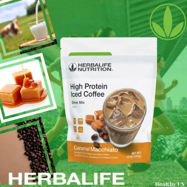 HERBALIFE NUTRITION High Protein Iced Coffee Drink Mix: (Caramel Macchiato 12 oz 347g) Energy and Protein, Made From Real Coffee, Low fat c