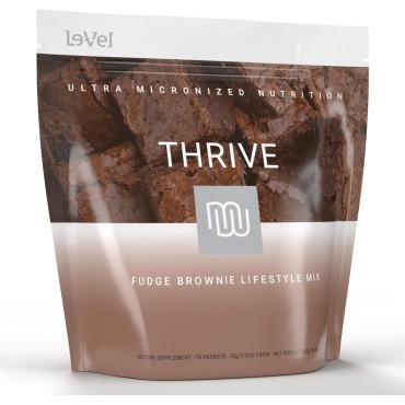 Le-Vel Thrive 2.0 Premium Fudge Brownie Protein Shake for Men & Women | Fudge Brownie Protein Powder Mix Fills Nutritional Gaps | Gluten Free High Calorie Protein Shake 16 Packets (Single Serves)