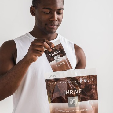 Le-Vel Thrive 2.0 Premium Fudge Brownie Protein Shake for Men & Women | Fudge Brownie Protein Powder Mix Fills Nutritional Gaps | Gluten Free High Calorie Protein Shake 16 Packets (Single Serves)