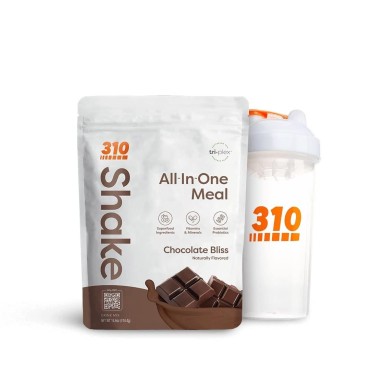 310 Nutrition – All-In-One Meal Replacement Shake with Shaker Cup - New Formula with Fiber Rich Vegan Superfood Blend - Natural Sweeteners - Low Carb Shake, Keto & Paleo Friendly - Gluten Free - 26 Essential Vitamins & Minerals -Chocolate Bliss - 14 Servi