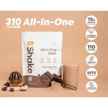 310 Nutrition – All-In-One Meal Replacement Shake with Shaker Cup - New Formula with Fiber Rich Vegan Superfood Blend - Natural Sweeteners - Low Carb Shake, Keto & Paleo Friendly - Gluten Free - 26 Essential Vitamins & Minerals -Chocolate Bliss - 14 Servi