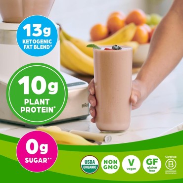 Orgain Organic Keto Vegan Protein Powder, Chocolate - 10g Plant Based Protein, 0g Sugar*, Avocado & Coconut Oil, Gluten Free, No Dairy, Lactose or Soy Ingredients, For Smoothies & Shakes, 0.97lb