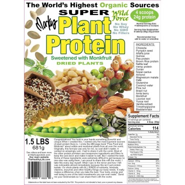 Wild Force Super Plant Protein Sweetened - Raw Vegan Protein Powder Enriched with Exotic Pine Nuts, Chlorella, Durian, & Prickly Pear Cactus - Digestive-Friendly, Nutrient-Rich, Unprocessed - 681g