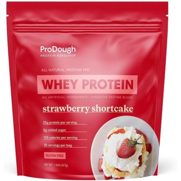 ProDough Gourmet Whey Isolate Hydrolized Protein Powder for Shake Mix- Easy Digest Enzyme Blend, 25g Protein per Serving, Natural Ingredients, Gluten Free, Keto Friendly (Strawberry Shortcake)