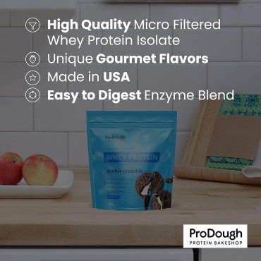 ProDough Gourmet Whey Isolate Hydrolized Protein Powder for Shake Mix- Easy Digest Enzyme Blend, 25g Protein per Serving, Natural Ingredients, Gluten Free, Keto Friendly (Strawberry Shortcake)