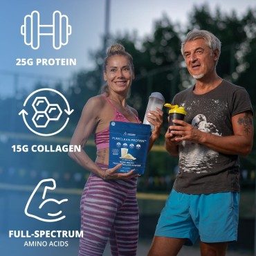 PureClean Protein - Organic Grass-Fed 25G Beef Protein Powder + 15G Collagen - Gluten Free, Sugar Free, Dairy Free - 100% Paleo Keto HydroBEEF Bone Broth Protein - (20 Servings/500 Grams) Unflavored