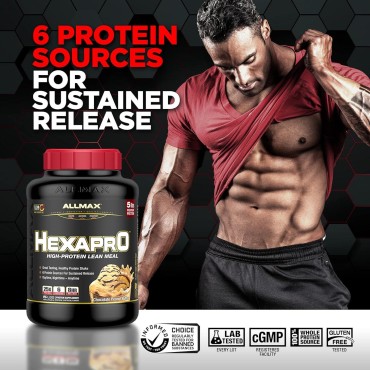 ALLMAX HEXAPRO, Chocolate - 5 lb - 25 Grams of Protein Per Serving - 8-Hour Sustained Release - Zero Sugar - 52 Servings