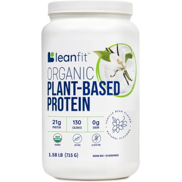 LeanFit Organic Plant-Based Protein Powder, Natural Vanilla Flavor - Vegan, USDA Organic Certified, Soy-Free, Gluten-Free, Dairy-Free, Sugar-Free, Non-GMO - 21g Protein, 19 Servings, 1.58 Pound Tub