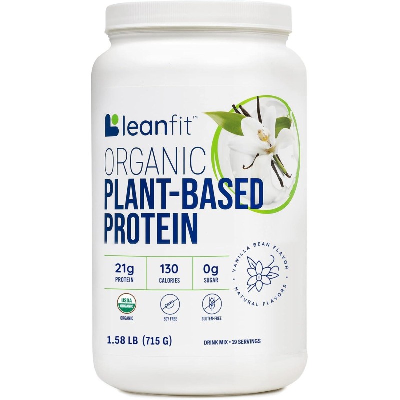 LeanFit Organic Plant-Based Protein Powder, Natural Vanilla Flavor - Vegan, USDA Organic Certified, Soy-Free, Gluten-Free, Dairy-Free, Sugar-Free, Non-GMO - 21g Protein, 19 Servings, 1.58 Pound Tub