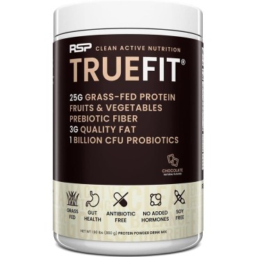 TrueFit Gut Healthy Protein Powder, Grass-Fed Whey Meal Replacement Shake with Prebiotics, Probiotics, & Organic Superfoods, Keto Friendly, Gluten Free