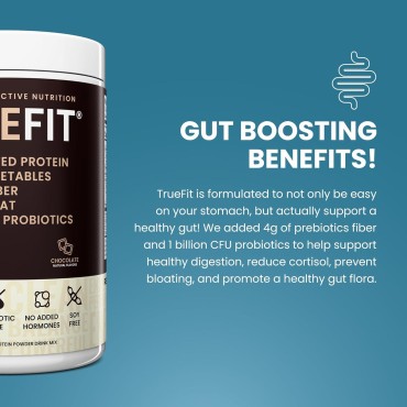 TrueFit Gut Healthy Protein Powder, Grass-Fed Whey Meal Replacement Shake with Prebiotics, Probiotics, & Organic Superfoods, Keto Friendly, Gluten Free