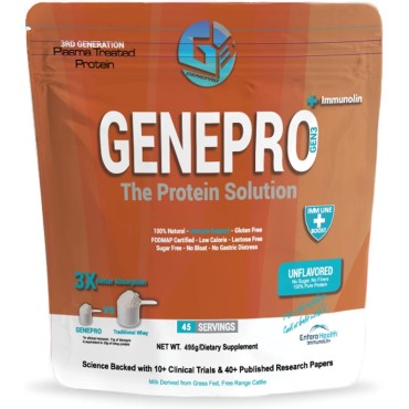 GENEPRO Protein: 45 Servings, Premium Protein for Absorption, Muscle Growth and Mix-Ability.